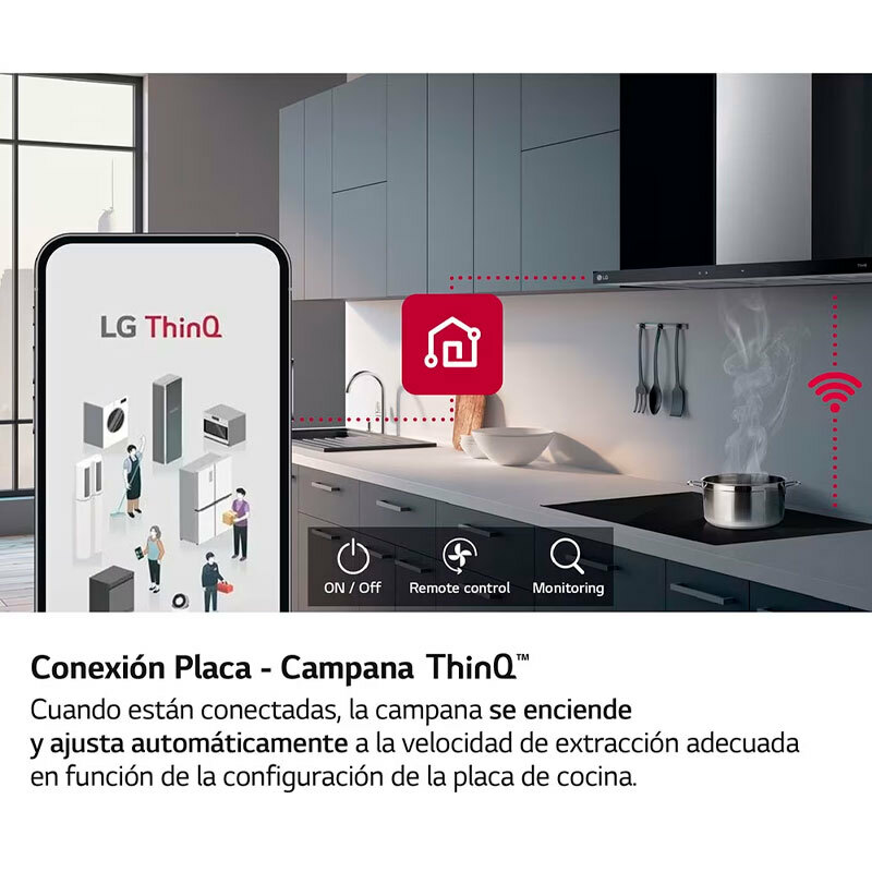 Campana decorativa LG HCEZ3626S – 800 m³/h, Clase A, Wi‑Fi