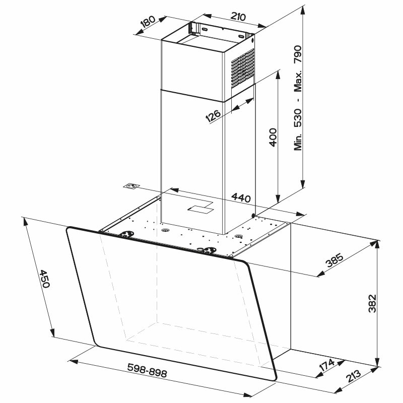 Campana decorativa de pared Mepamsa 330.0577.461 – 90 cm, 600 m³/h, extracción mixta