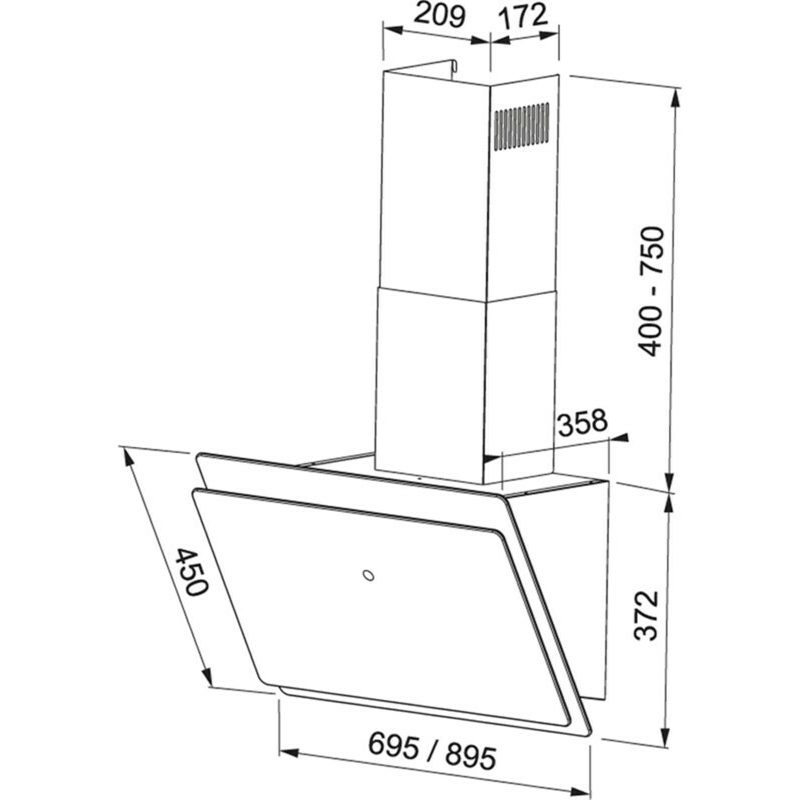 Campana decorativa Mepamsa Luna Plus 90 – Cristal blanco, 590 m³/h, Clase A