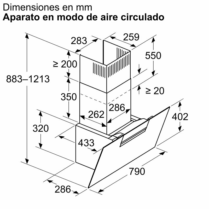 Campana decorativa pared Siemens LC87KFN60 – 80 cm, 431 m³/h, Cristal negro