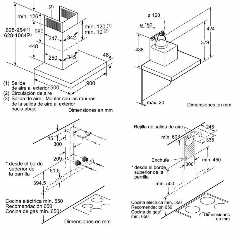 Campana extractora decorativa de pared Siemens LC91BUR50 – 920 m³/h, Clase A+, Acero inoxidable