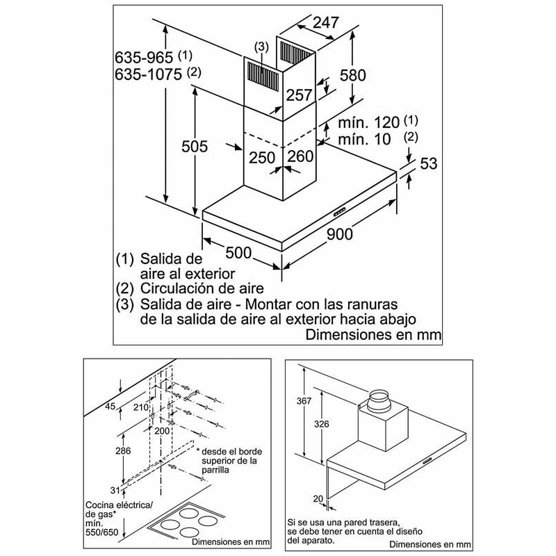 Campana decorativa de pared Siemens LC96BBC50 – 90 cm, 619 m³/h, Inox