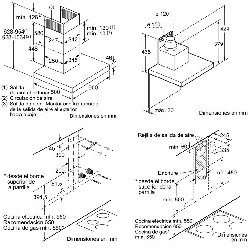 Campana decorativa de pared Siemens LC97BHP50 – 718 m³/h, 55 dB, LED regulable