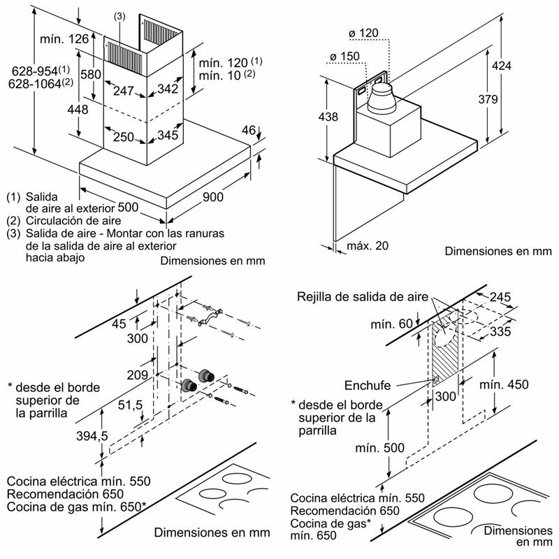 Campana decorativa pared Siemens LC98BIP50 – 844 m³/h, Clase A+, LED regulable