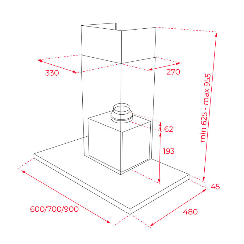 Campana decorativa de pared Teka DSH 686 – 735 m³/h, Clase A, Inox