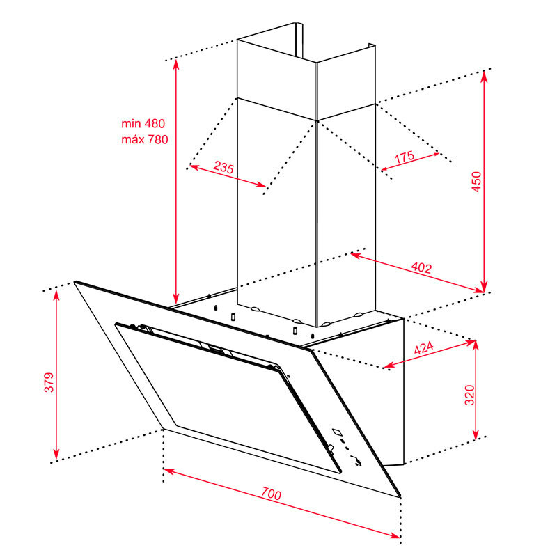 Campana decorativa de pared Teka DVTPRO78780TCS – 70 cm, A+++, 786 m³/h