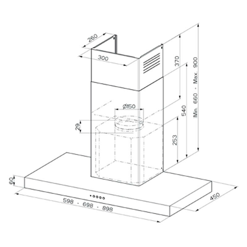 Campana decorativa de pared Mepamsa Stilo Neo 60 – 710 m³/h, LED, filtros metálicos lavables
