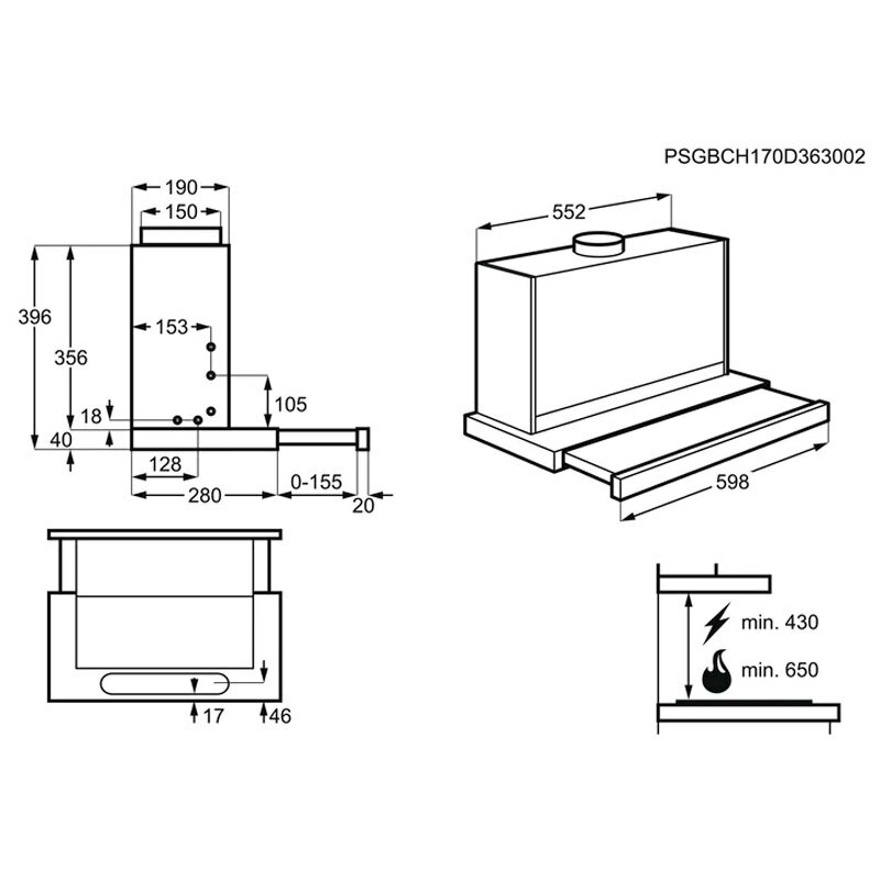 Campana telescópica AEG DPE5660M – 60 cm, 660 m³/h, Clase A