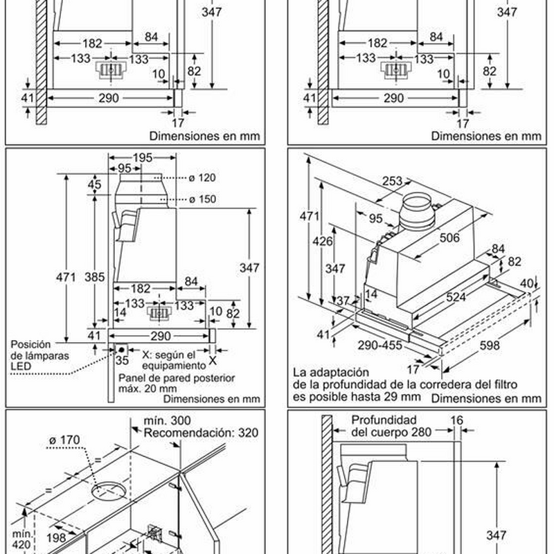 Campana telescópica integrable Bosch DFS067A51 – 60 cm, Motor EcoSilence, 727,7 m³/h