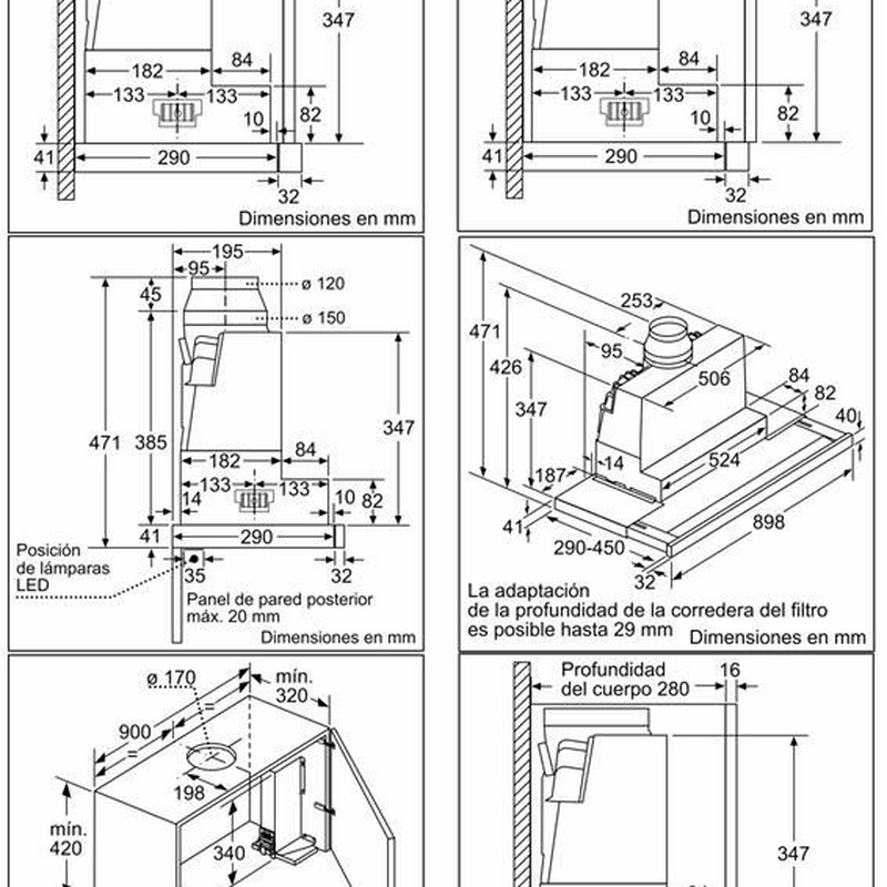 Campana telescópica bajo mueble Bosch DFS097K51 – 395 m³/h, 53 dB, Clase B