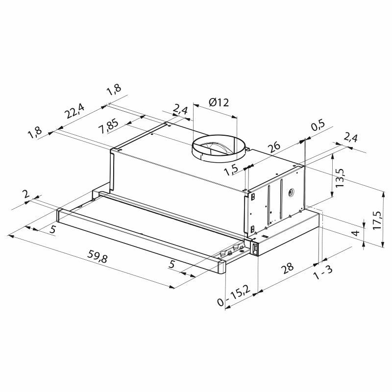 Campana extractora telescópica Mepamsa Ecoline 60 – 300 m³/h, Inox, LED