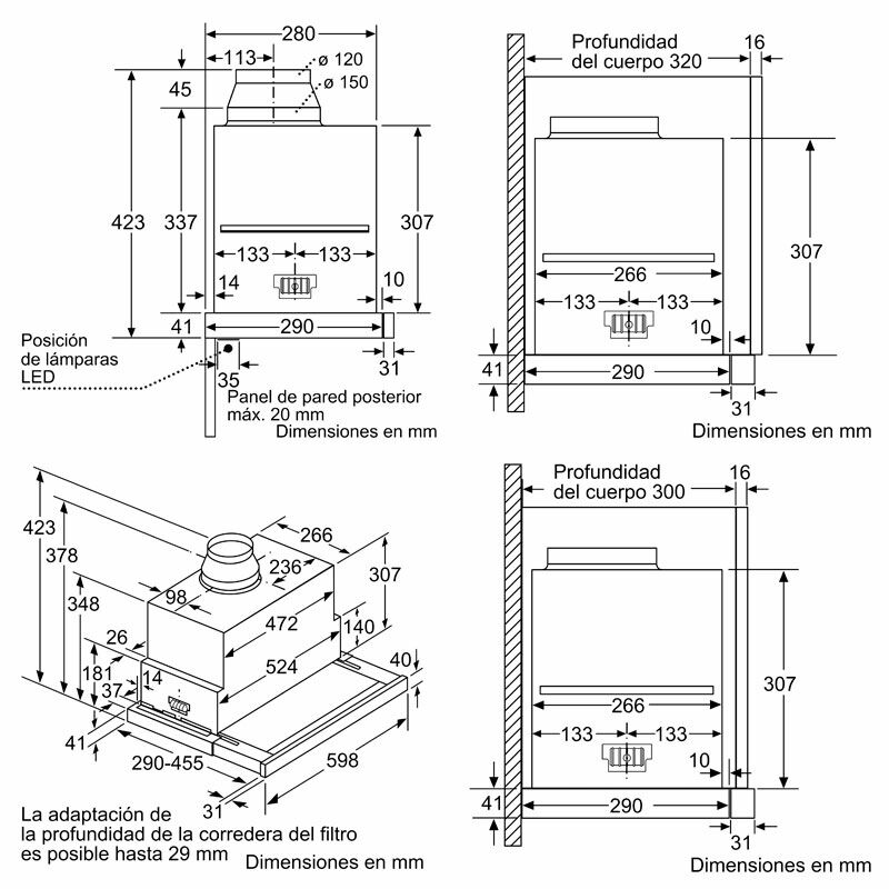 Campana telescópica integrada Siemens LI69SA684 – Bajo mueble, 935 m³/h, Clase A
