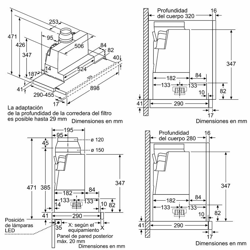 Campana telescópica integrada Siemens LI97SA531 – Inox, 397 m³/h, Bajo mueble