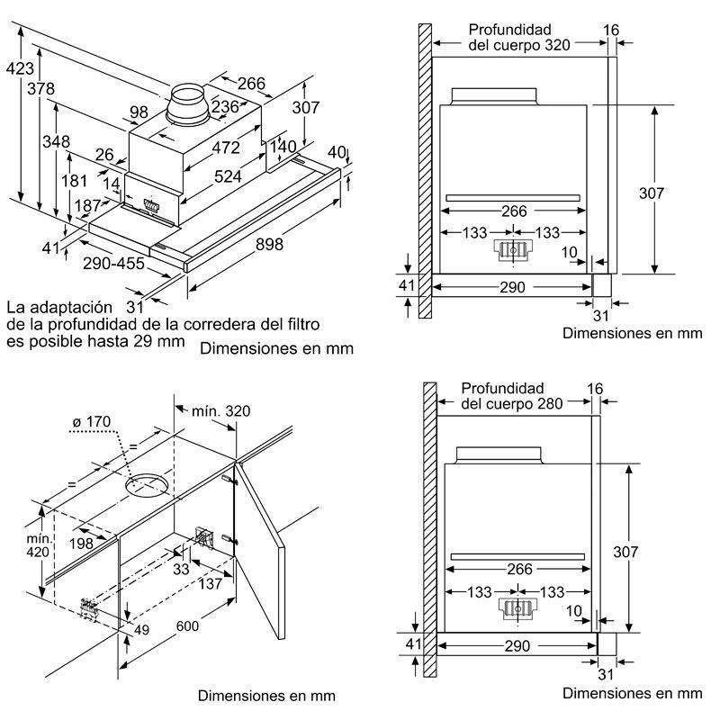 Campana telescópica 90 cm Siemens LI99SA684 – Bajo mueble, Acero inoxidable, 959 m³/h