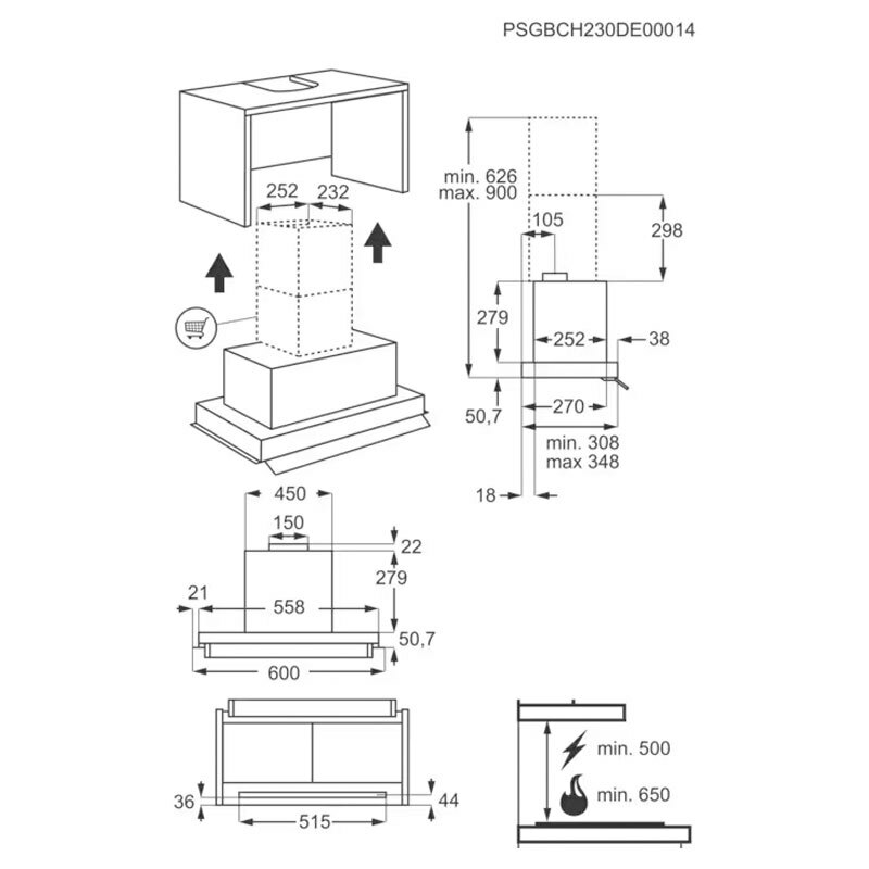 Campana integrable AEG GDE686HM – 60 cm, 750 m³/h, control táctil