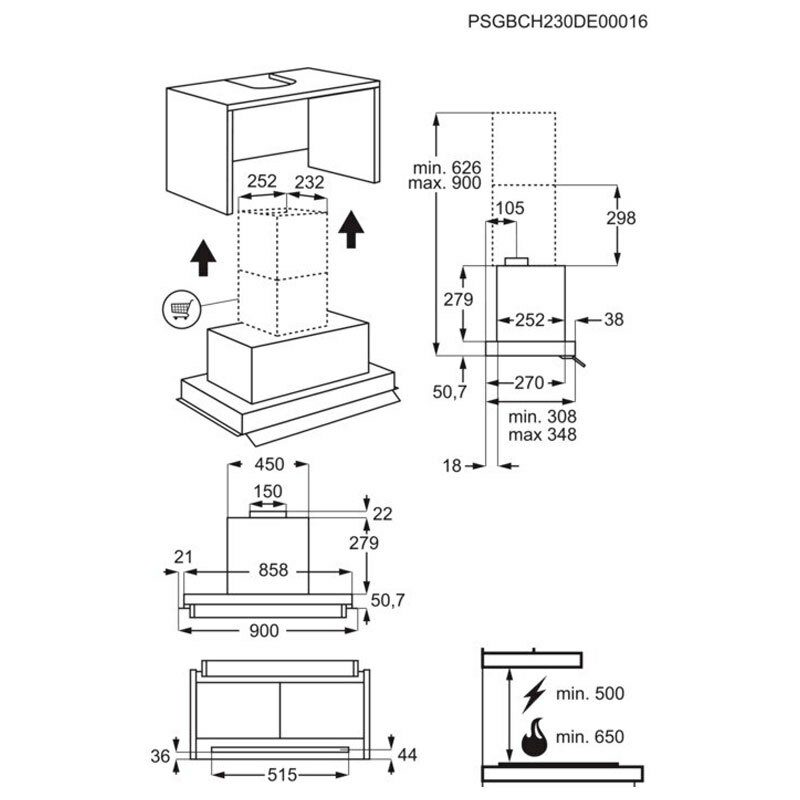 Campana extractora integrable AEG GDE689HM – 90 cm, 750 m³/h, Clase A