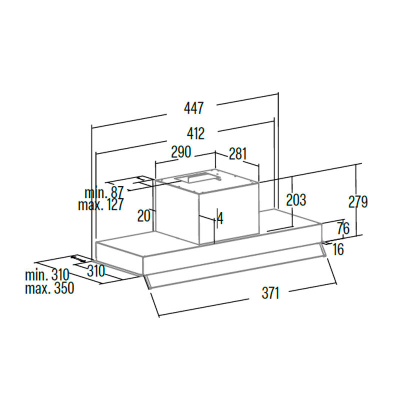 Campana Integrable CATA ARMONIA 45 X – 645 m³/h, Bajo mueble, Inox