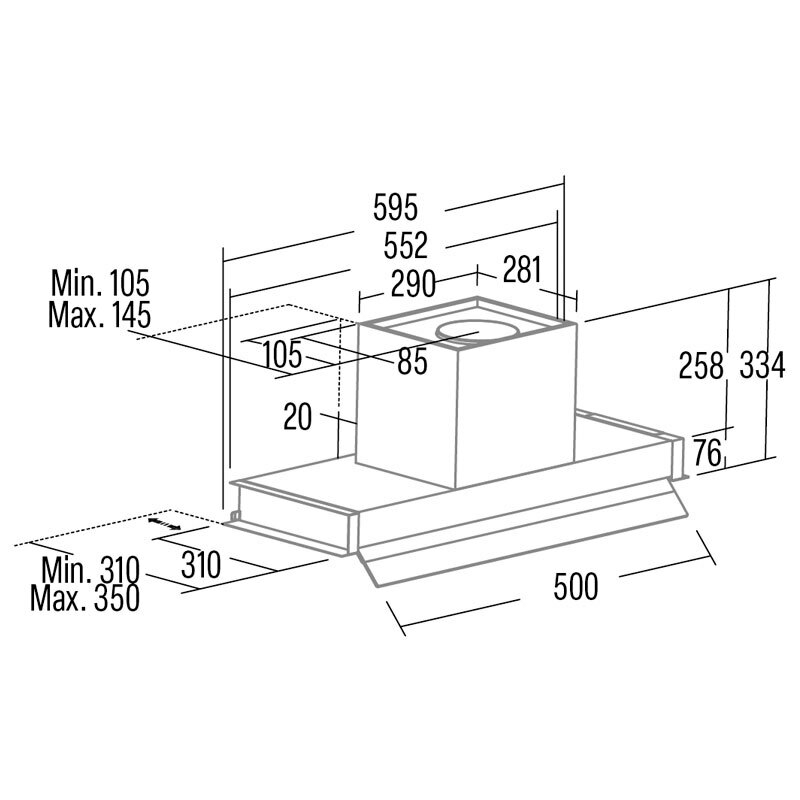 Campana integrable Cata CORONA X NO DRIP 60 – Bajo mueble, 608,9 m³/h, Clase A