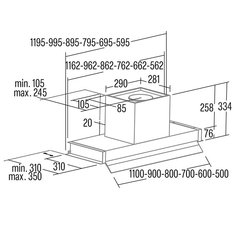 Campana integrable Cata CORONA 60 BK – Bajo mueble, 850 m³/h, Clase A