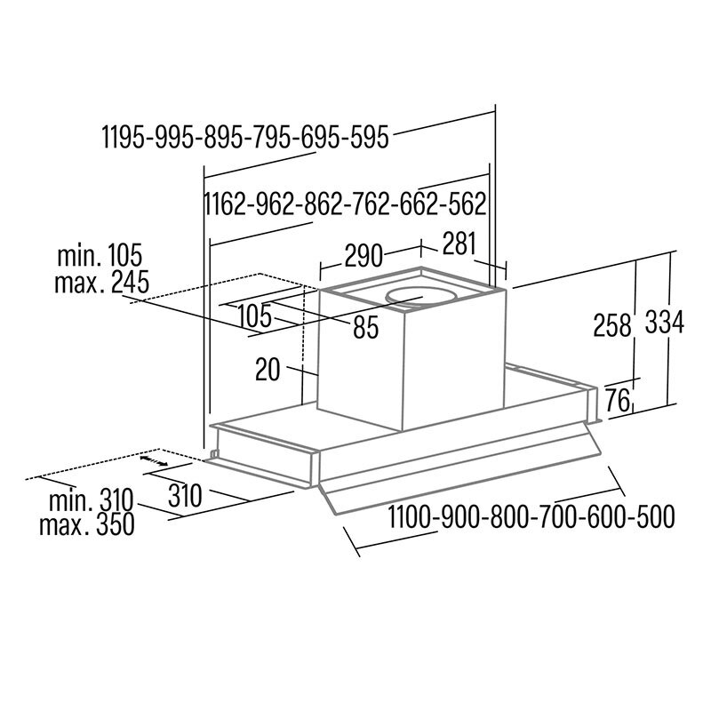 Campana integrable Cata CORONA 90 BK – 850 m³/h, Clase A, Silenciosa 67 dB