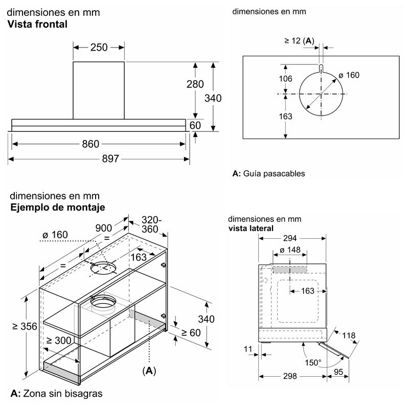 Campana integrable Siemens LJ97BAM60 – 749 m³/h, Cristal negro, 90 cm