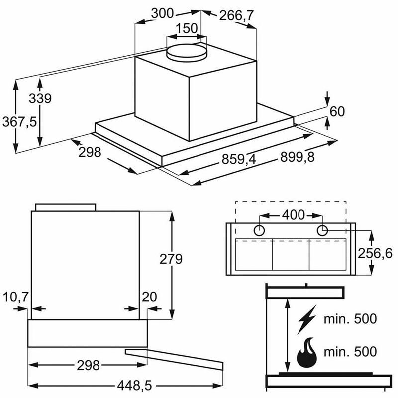 Campana telescópica integrable AEG DPE4941M – 600 m³/h, Inox, Bajo mueble