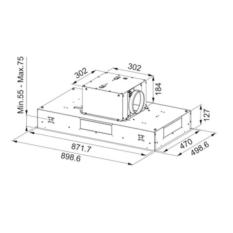 Campana extractora isla Mepamsa Eden 90 – 750 m³/h, Clase A, Aspiración perimetral