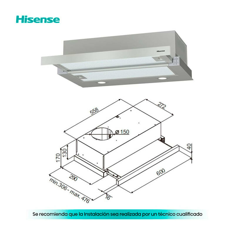 Campana telescópica Hisense CH6TL4BX – 60 cm, 450 m³/h, bajo mueble