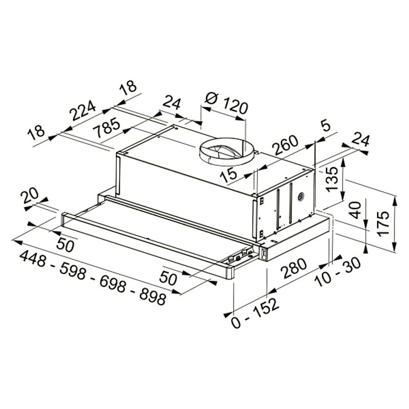 Campana telescópica Mepamsa Superline 45 Blanca V2 – Bajo mueble, 380 m³/h, 69 dB