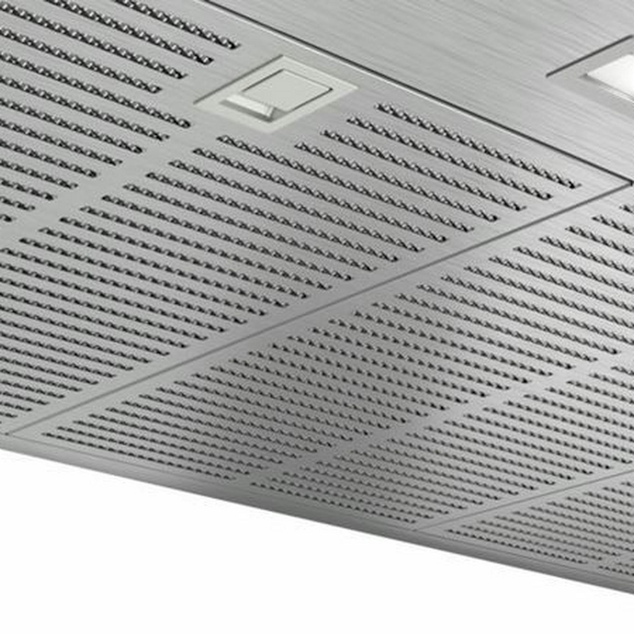 Detalle inferior de la campana decorativa Bosch DWB97FM50 en inox