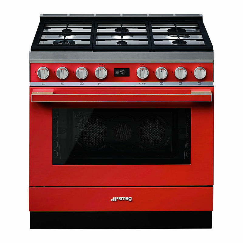 Cocina Smeg CPF9GPR – 90 cm, 6 quemadores gas, Horno pirolítico 115 L