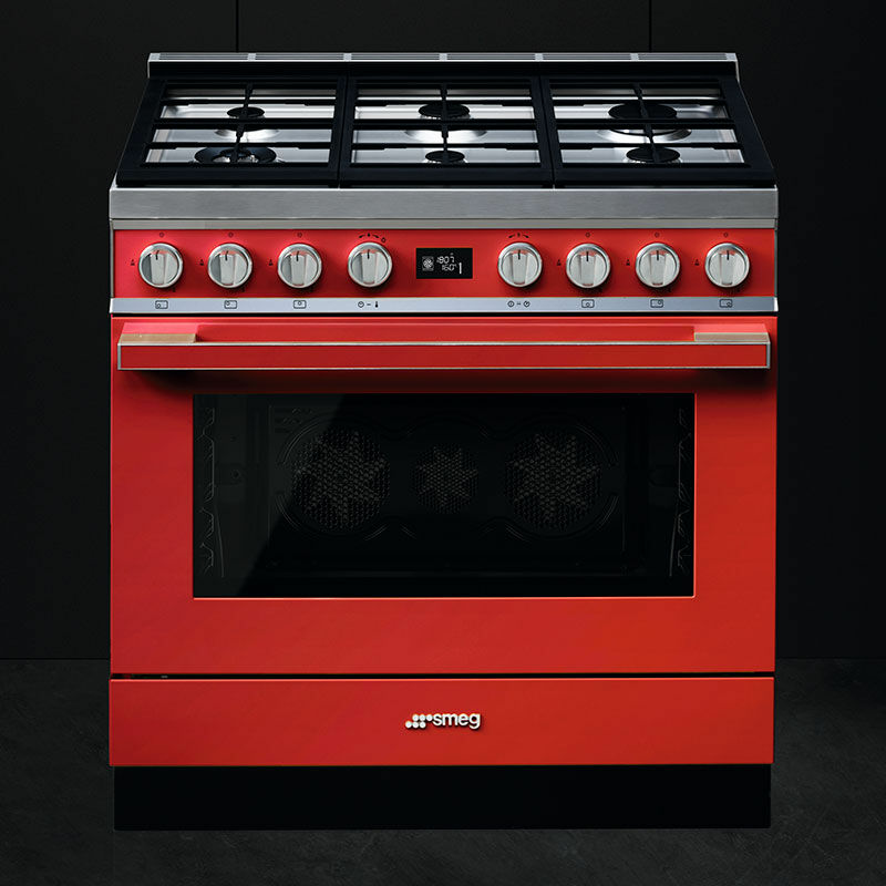 Cocina Smeg CPF9GPR – 90 cm, 6 quemadores gas, Horno pirolítico 115 L