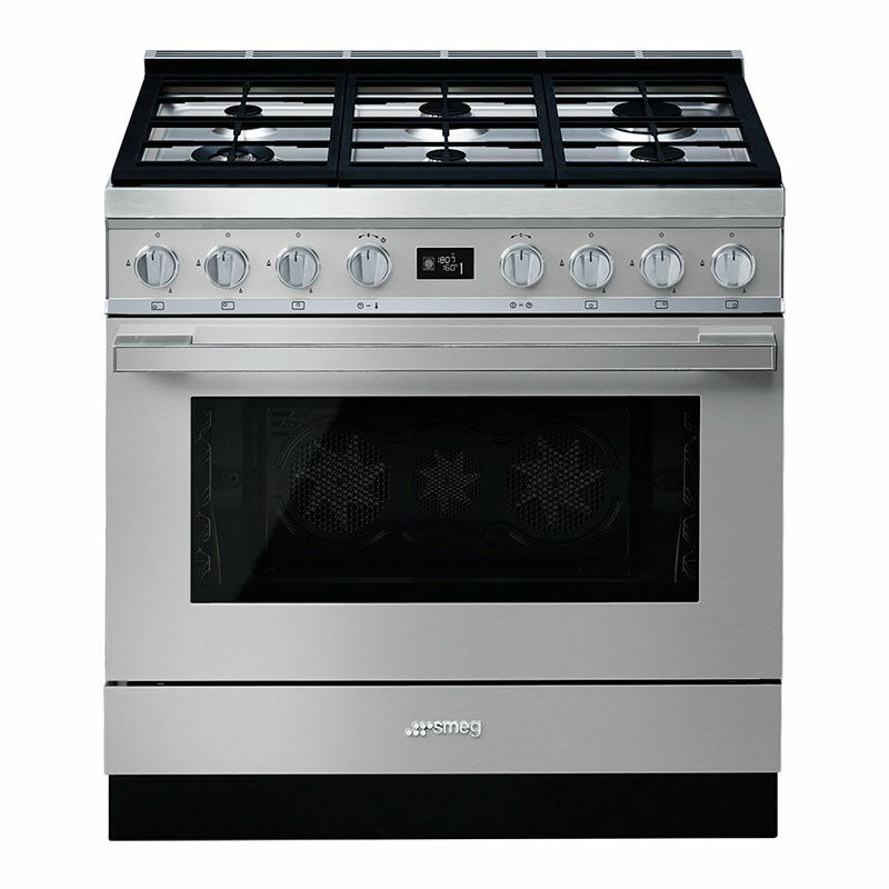 Cocina 90 cm Smeg CPF9GPX – 6 quemadores, Horno 115 L pirolítico, Acero inoxidable