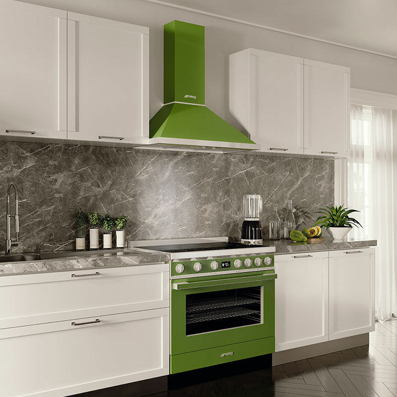 Cocina libre instalación Smeg CPF9IPOG – Inducción 5 zonas, Horno 115 L pirolítico, A+ Verde