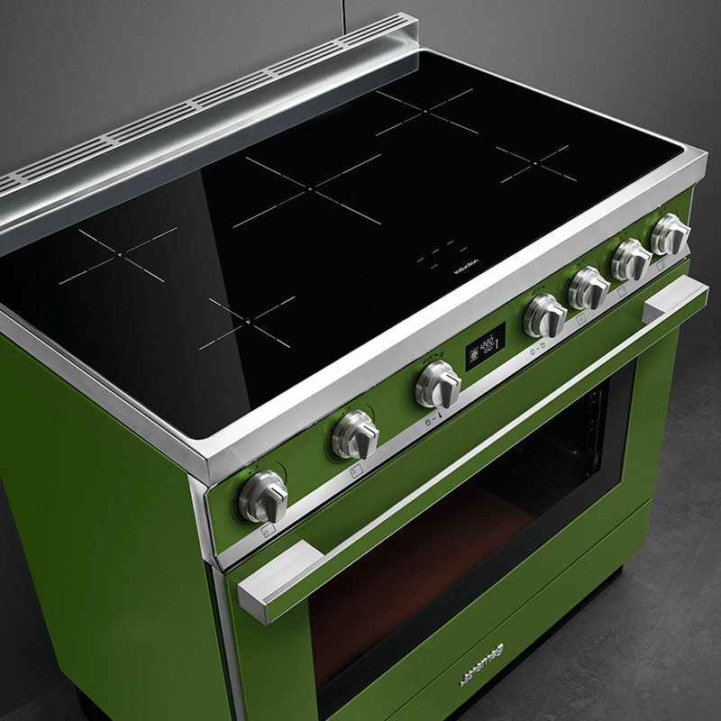 Cocina libre instalación Smeg CPF9IPOG – Inducción 5 zonas, Horno 115 L pirolítico, A+ Verde