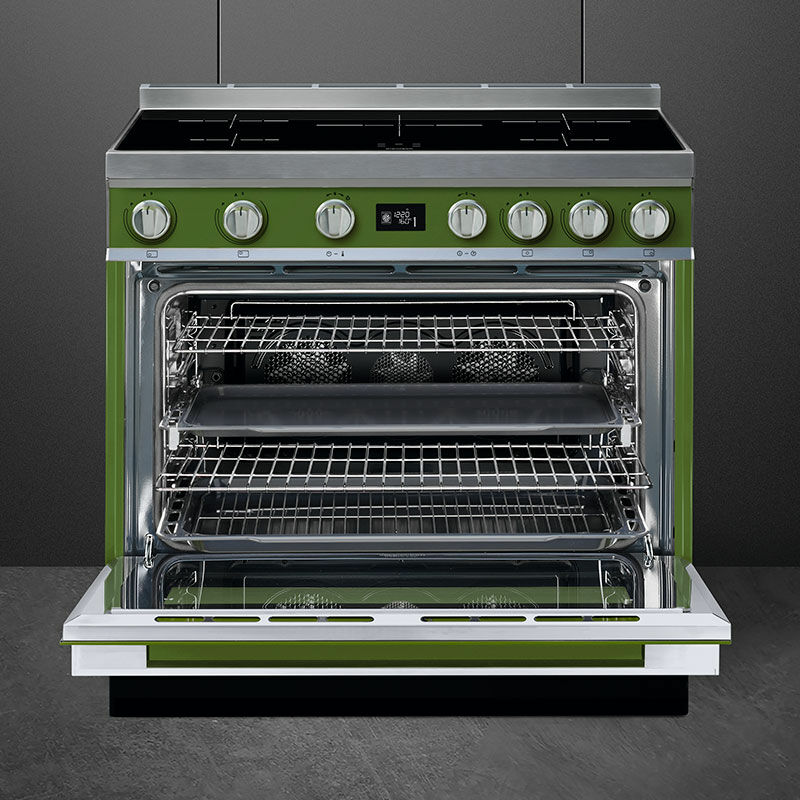 Cocina libre instalación Smeg CPF9IPOG – Inducción 5 zonas, Horno 115 L pirolítico, A+ Verde