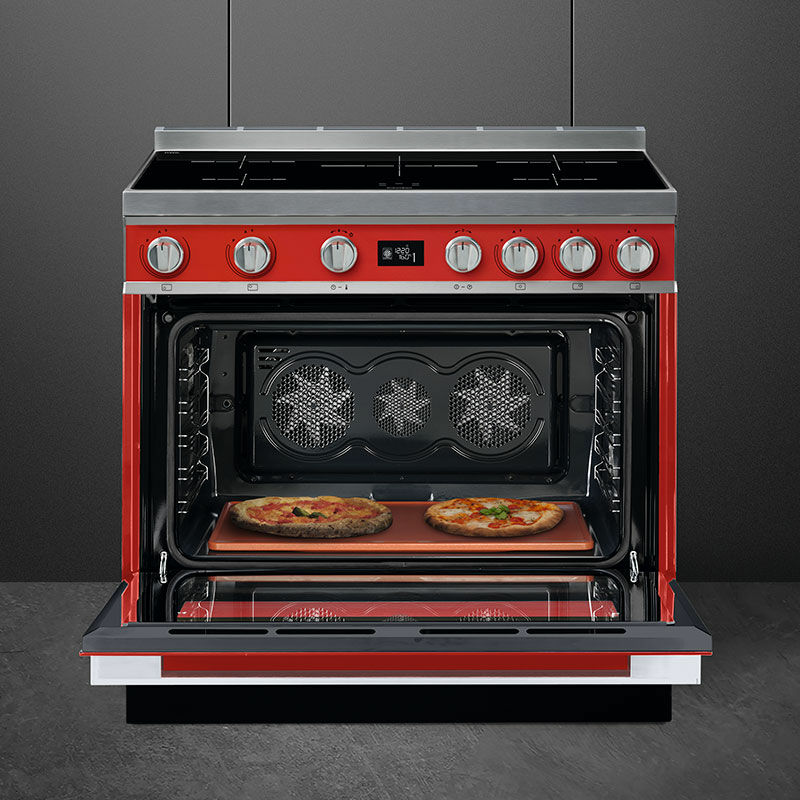 Cocina eléctrica Smeg CPF9IPR – Inducción 5 zonas, Horno 115 L pirolítico, Eficiencia A+