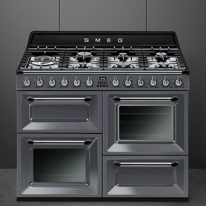 Cocina mixta 110 cm Smeg TR4110GR – 7 quemadores, 3 hornos 61+61+36L, Clase A