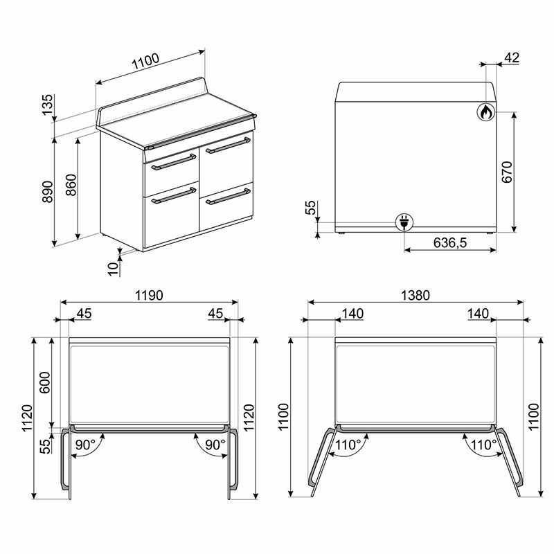 Cocina mixta 110 cm Smeg TR4110GR – 7 quemadores, 3 hornos 61+61+36L, Clase A