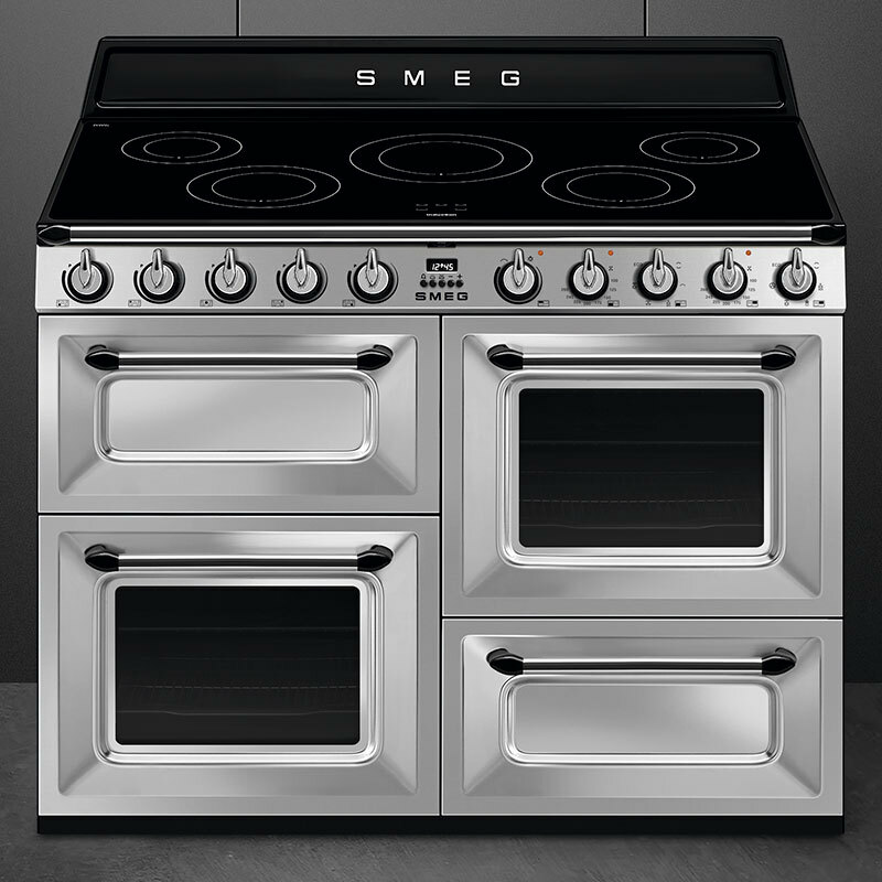 Cocina 110 cm Smeg TR4110IX2 – 5 zonas inducción, 3 hornos multifunción, Limpieza Vapor