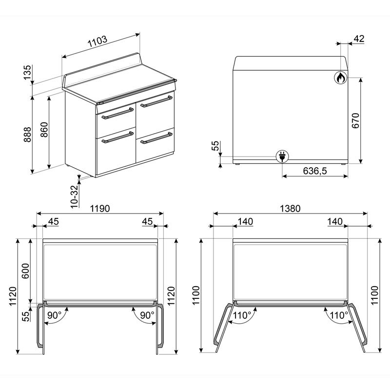 Cocina Smeg TR4110X-1 – 110 cm, 7 quemadores, 3 hornos