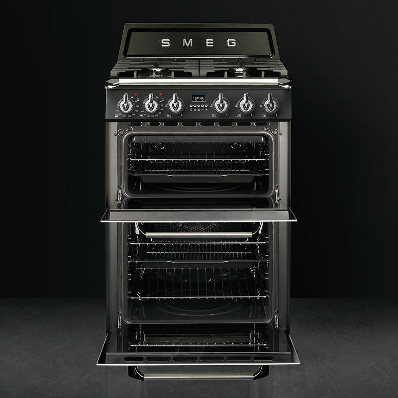 Cocina mixta Smeg TR62BL – 4 fuegos, Horno 61 L, Pirolítica