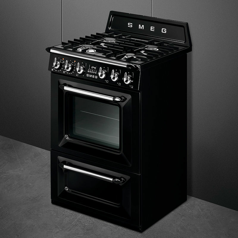Cocina mixta Smeg TR62BL – 4 fuegos, Horno 61 L, Pirolítica