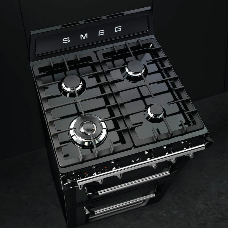 Cocina mixta Smeg TR62BL – 4 fuegos, Horno 61 L, Pirolítica