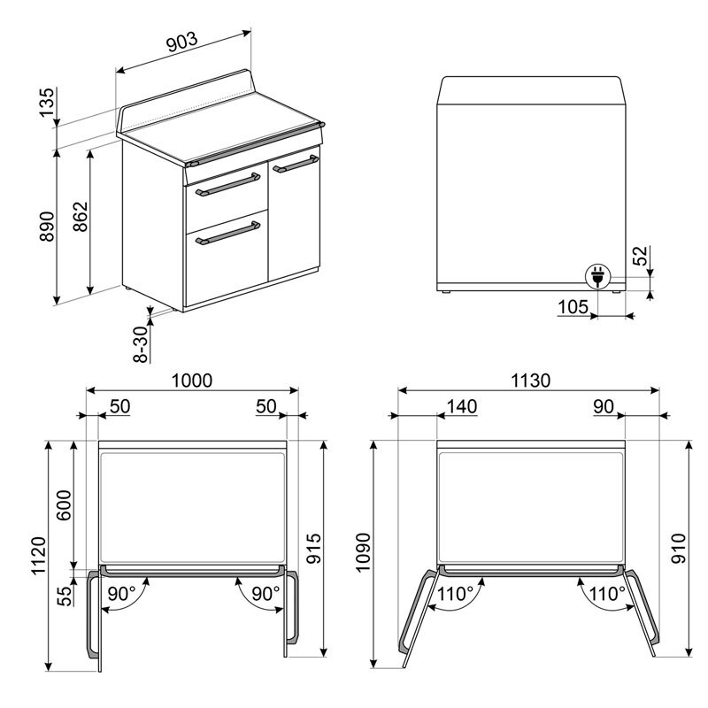 Cocina de inducción Smeg TR93IGR2 – 5 zonas de inducción, 3 hornos 61L, Limpieza por vapor