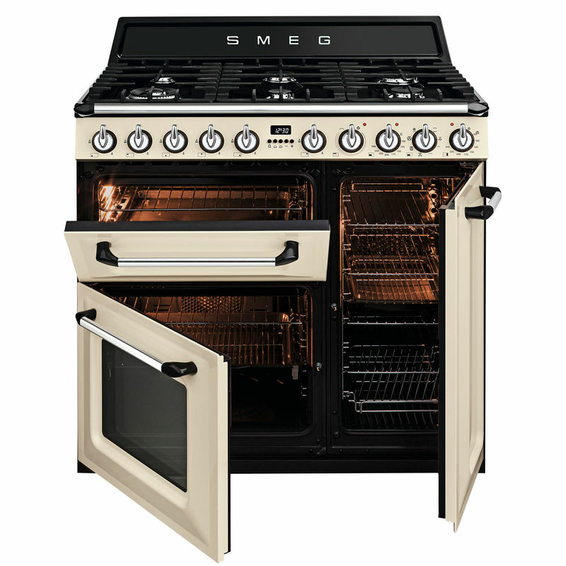 Cocina mixta Smeg TR93P – 90 cm, 6 quemadores, 3 hornos