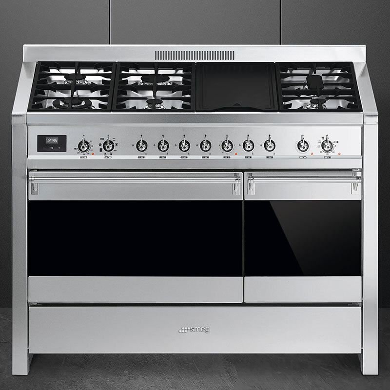 Cocina 120 cm Smeg A3-81 – 6 quemadores, 2 hornos 77/40 L, Pirolítica