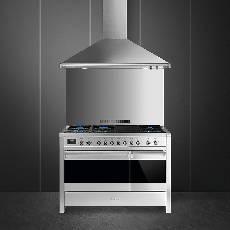 Cocina 120 cm Smeg A3-81 – 6 quemadores, 2 hornos 77/40 L, Pirolítica