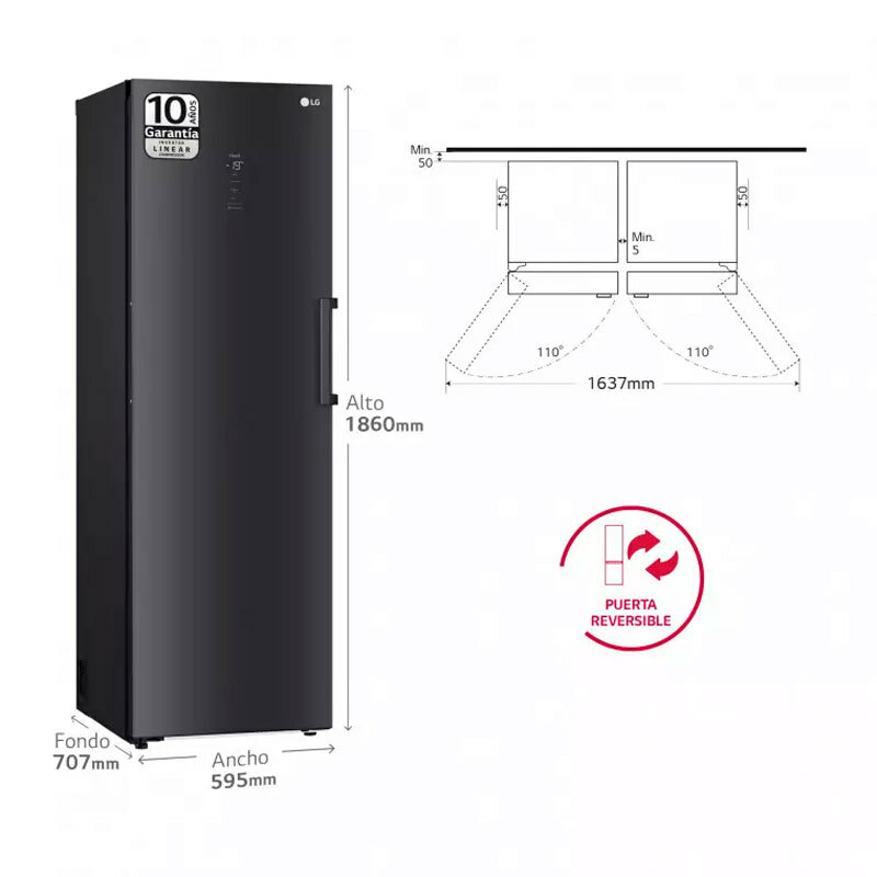 Congelador vertical LG GFM61MCCSF – 324 L, Inverter Linear No Frost, Wi‑Fi