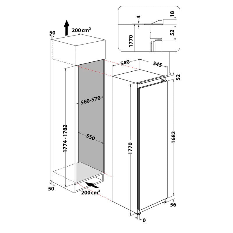 Congelador integrable Whirlpool AFB 18402 – 209 L, NoFrost, Congelación rápida 22 kg/24 h